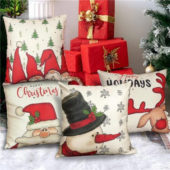 4Pcs Christmas Pillow Covers with Hidden Zipper Christmas Pillow Covers 18x18" - Picture 6 of 6